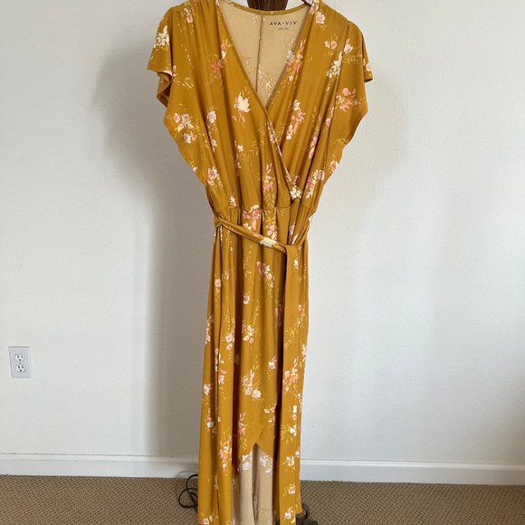 Vivo Zari Puff Sleeve High Low Dress - Mustard